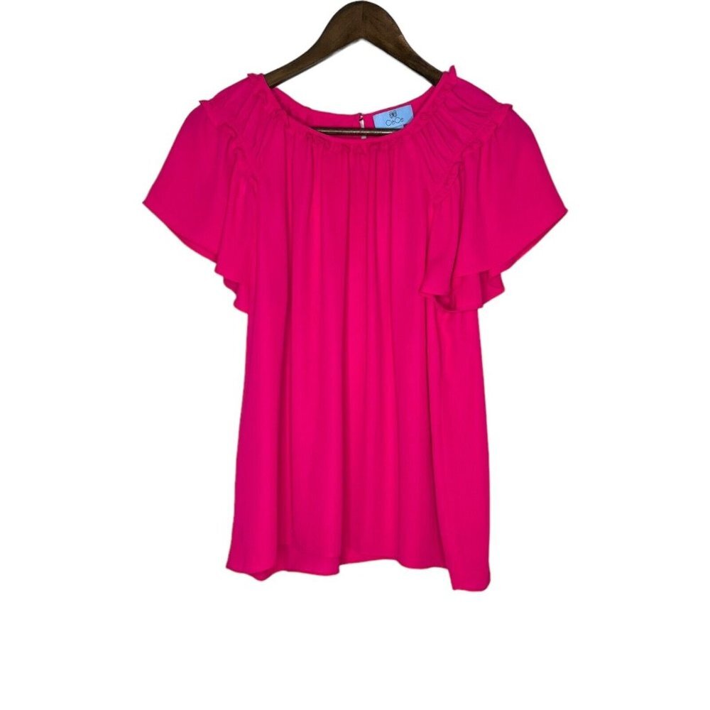 CeCe Women's Pink‎ Blouse Top Size Medium Short Sleeve Ruffle